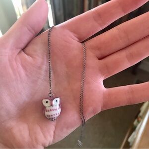 Pink and White Owl Pendant Necklace